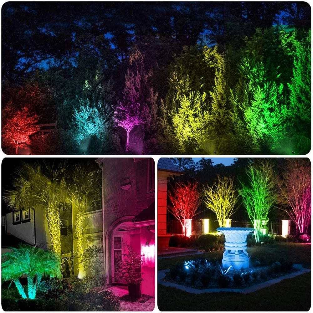 1 TO 4 RGB Outdoor Solar Landscape Light, Ultra-bright LED emits intense light through optical lens, housed in durable aluminum casing.