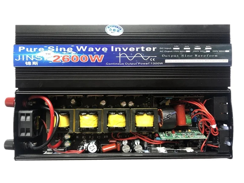 Pure Sine Wave Inverter, Inverter converts DC power to AC power for home or car use, offering 3 output options at 2 frequency settings.