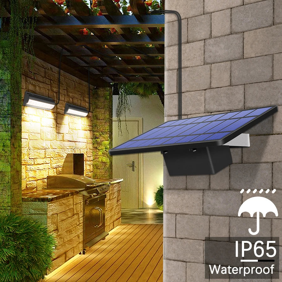 Upgraded Solar Pendant Light, Water-resistant application scene for various settings, including outdoors and indoors.