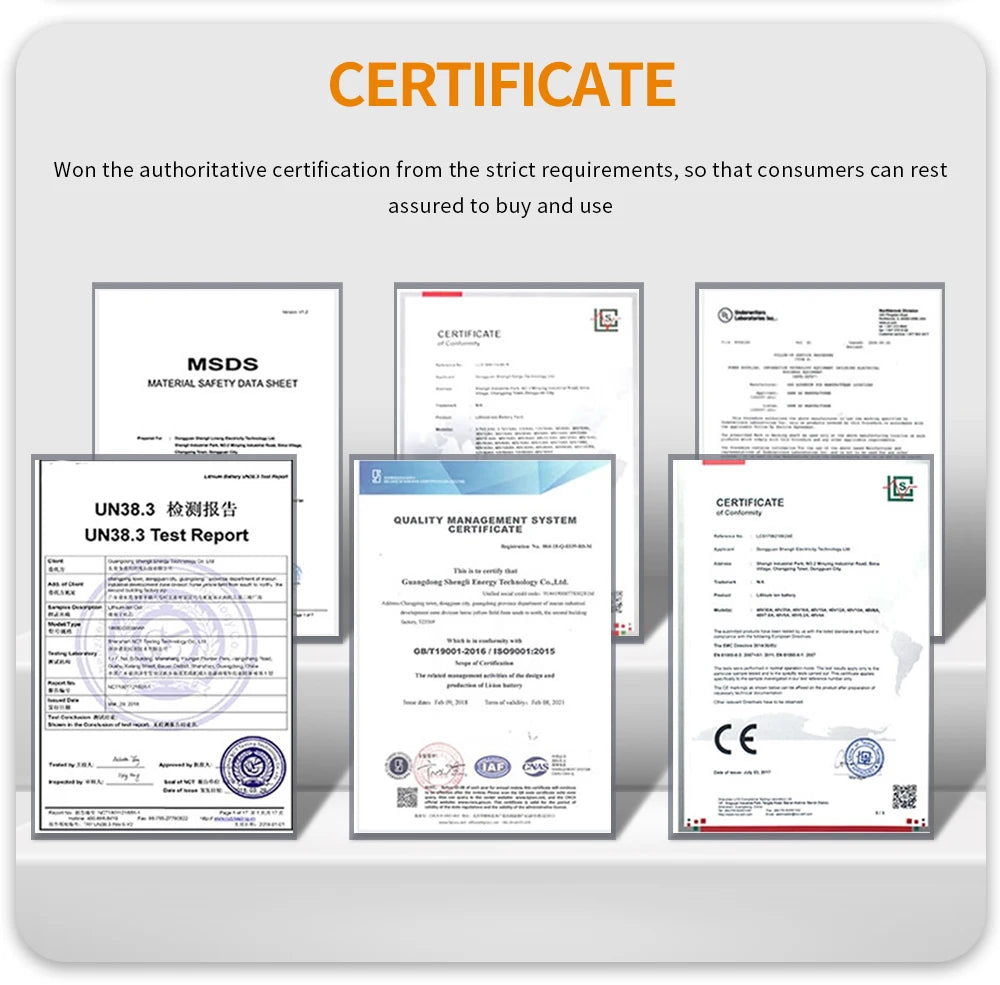 Certs from CLRTACAIL MSDS & UN38.3 ensure quality, testing, and safety compliance for consumer confidence.