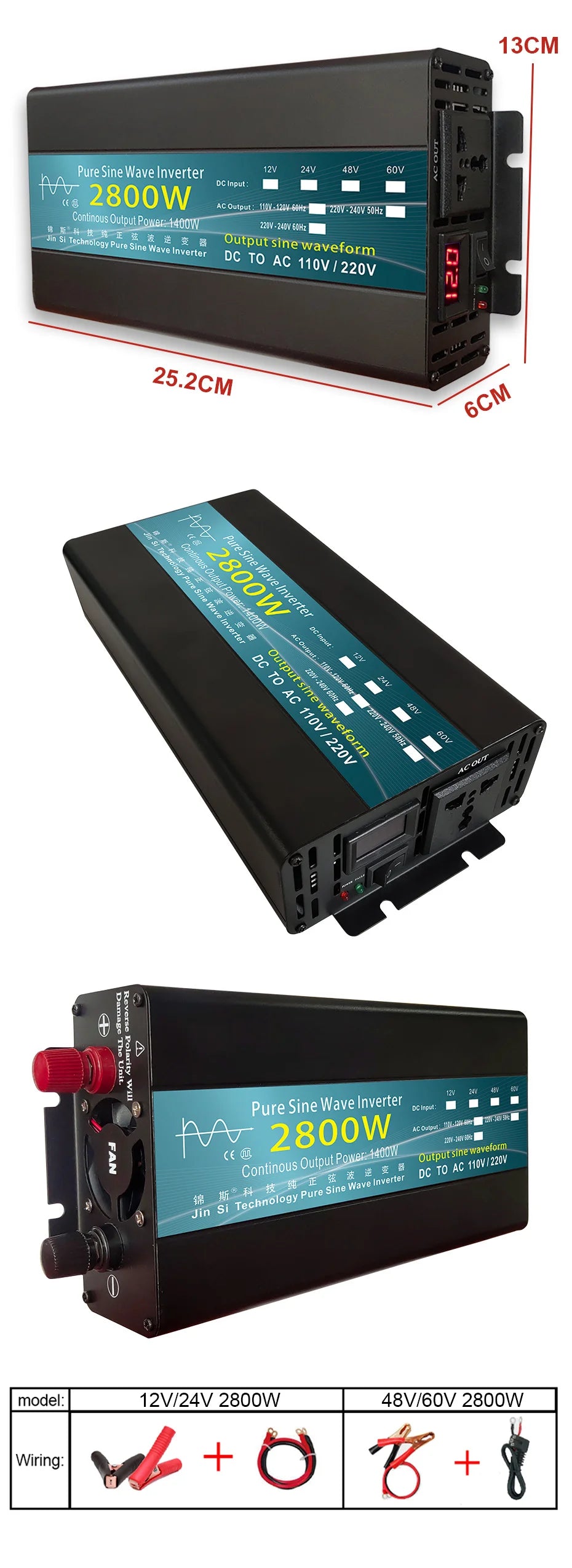 Pure Sine Wave Inverter, Image: Electrical overload warning, exceeding nominal current; shut off excess load to prevent damage.