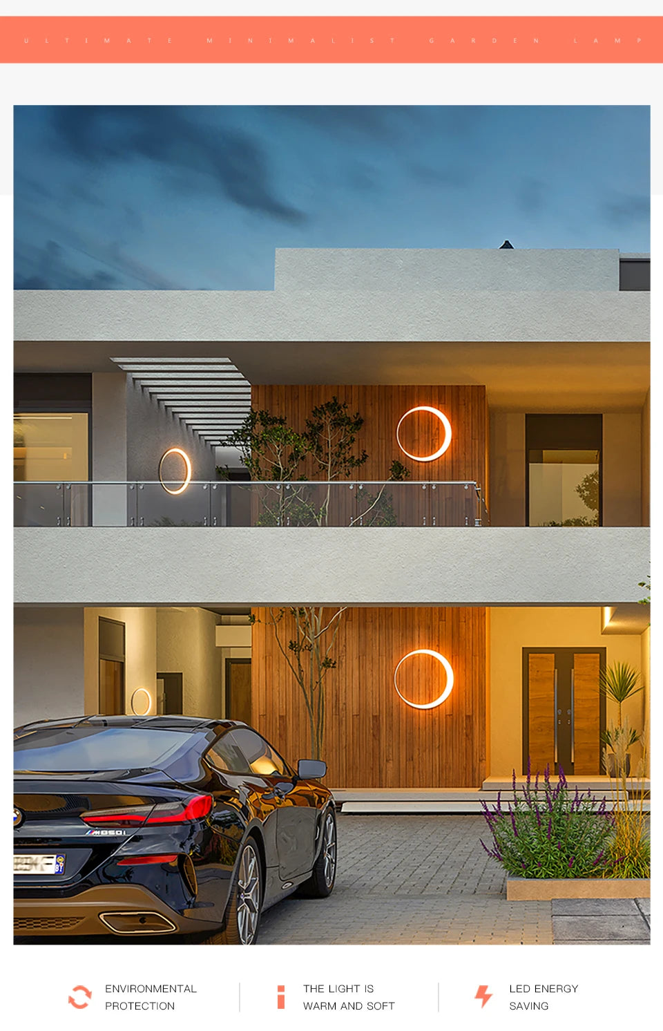 VZVI Outdoor Wall Light, Energy-efficient LED light with environmental protection, providing warm and soft illumination while saving energy.