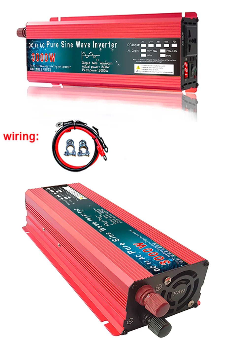 Pure Sine Wave Inverter, Inverter converts DC power to AC, 1000W output, compact design with cooling fans.