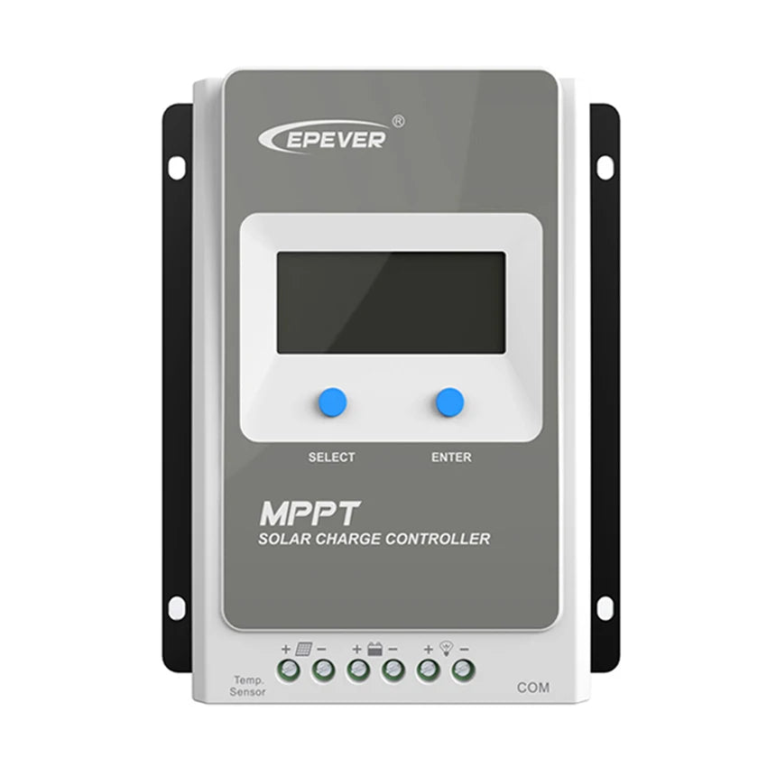 EPEVER's MPPT Solar Charge Controller with LCD display and sensors for efficient charging.
