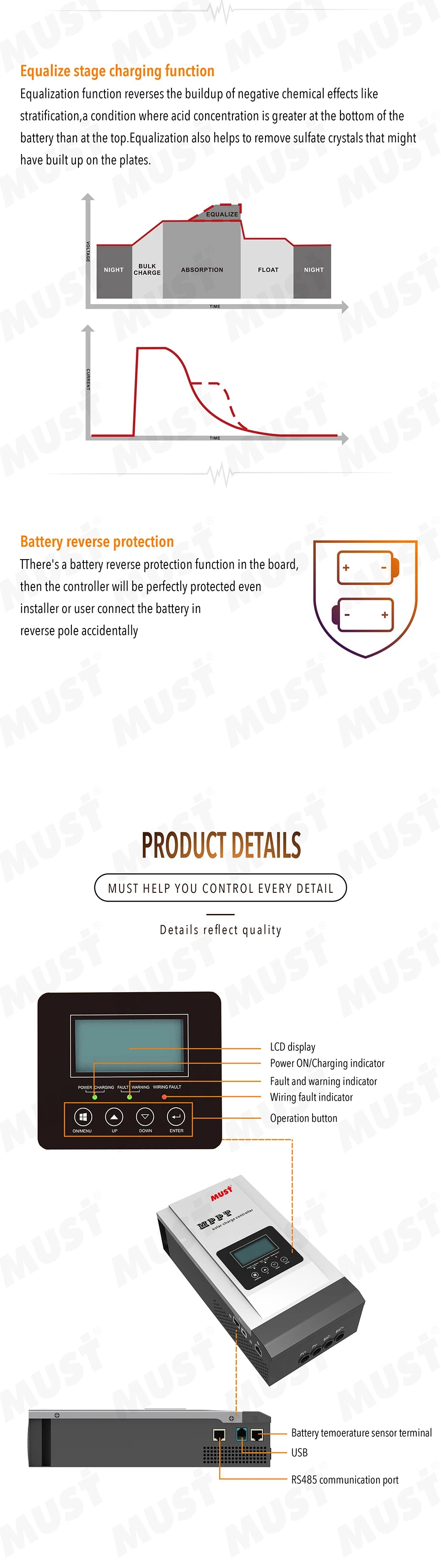 60A 80A 100A MUST MPPT Solar Charge Controller, MUST MPPT Solar Charge Controller 12V 24