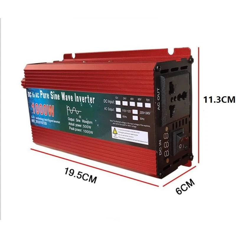 Pure Sine Wave Inverter Specifications: DC/AC, 12V-220V, 6A output, CE certified, made in China.