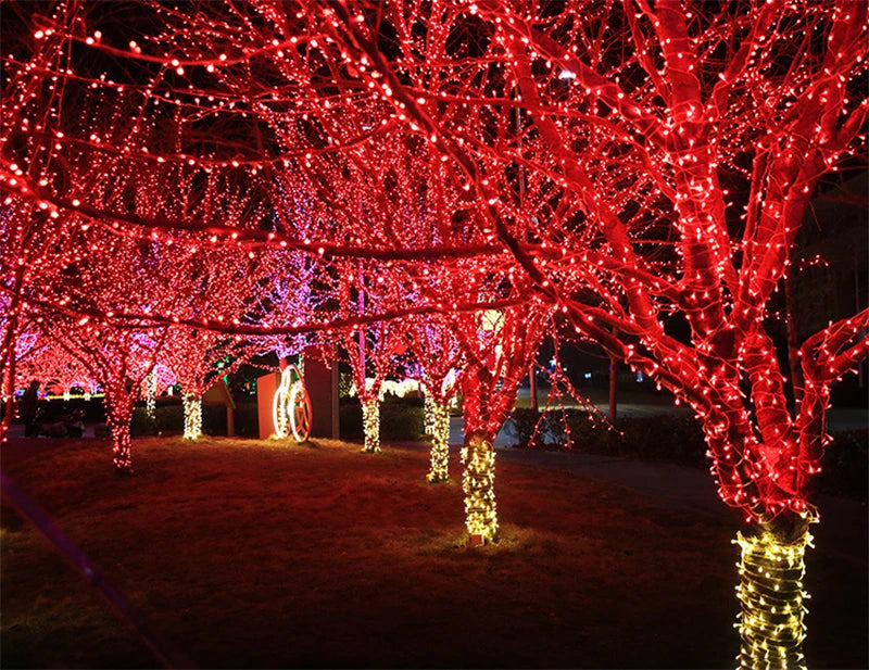 5M-100M Garland LED String Light, Outdoor LED string lights suitable for decorating various settings, including gardens, streets, patios, and shops.