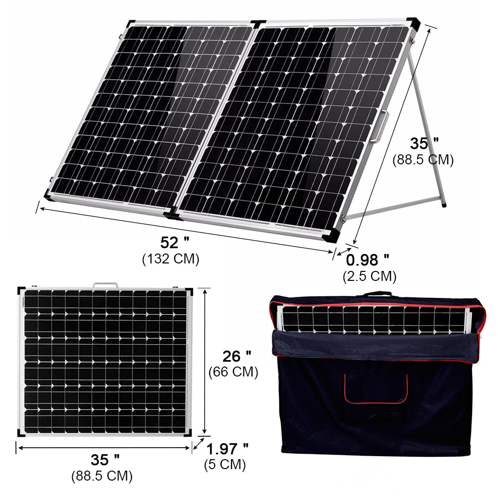 Dokio 100W 160W 200W Foldable Solar Panel, Foldable solar panel, FSP-160, with 160W output and dimensions up to 1320mm.