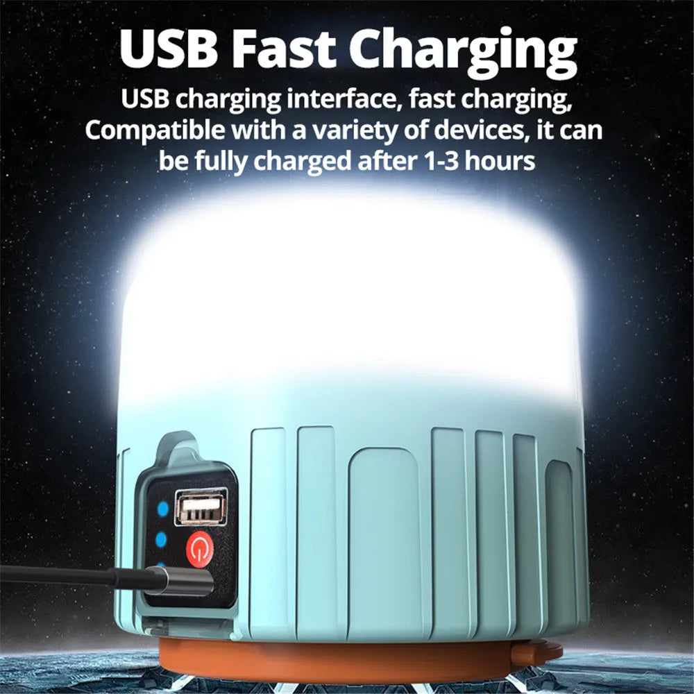 High Power Solar LED Camping Light, Rapidly recharge devices via fast-charging USB port, compatible with multiple devices in just 1-3 hours.