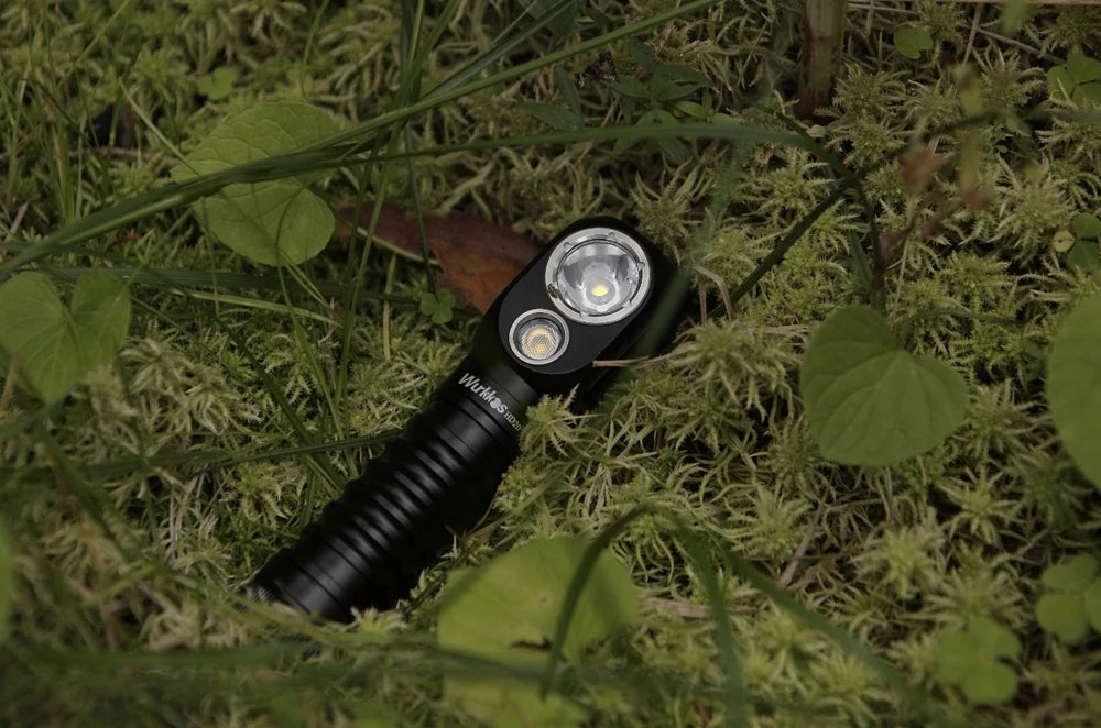 Wurkkos HD20 headlamp with rechargeable battery, dual LEDs, and magnetic tail for camp and work use.