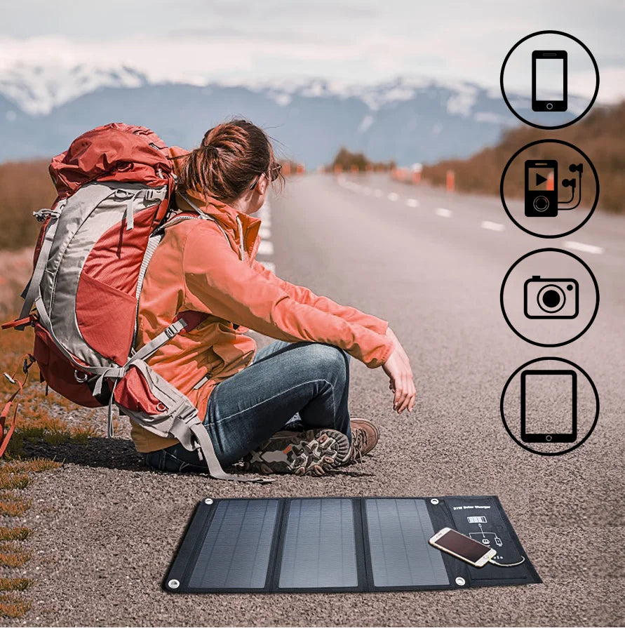 21W Portable Solar Panel, High-efficiency monocrystalline solar panel with 20%+ efficiency rate and durable PET lamination for long-lasting performance.