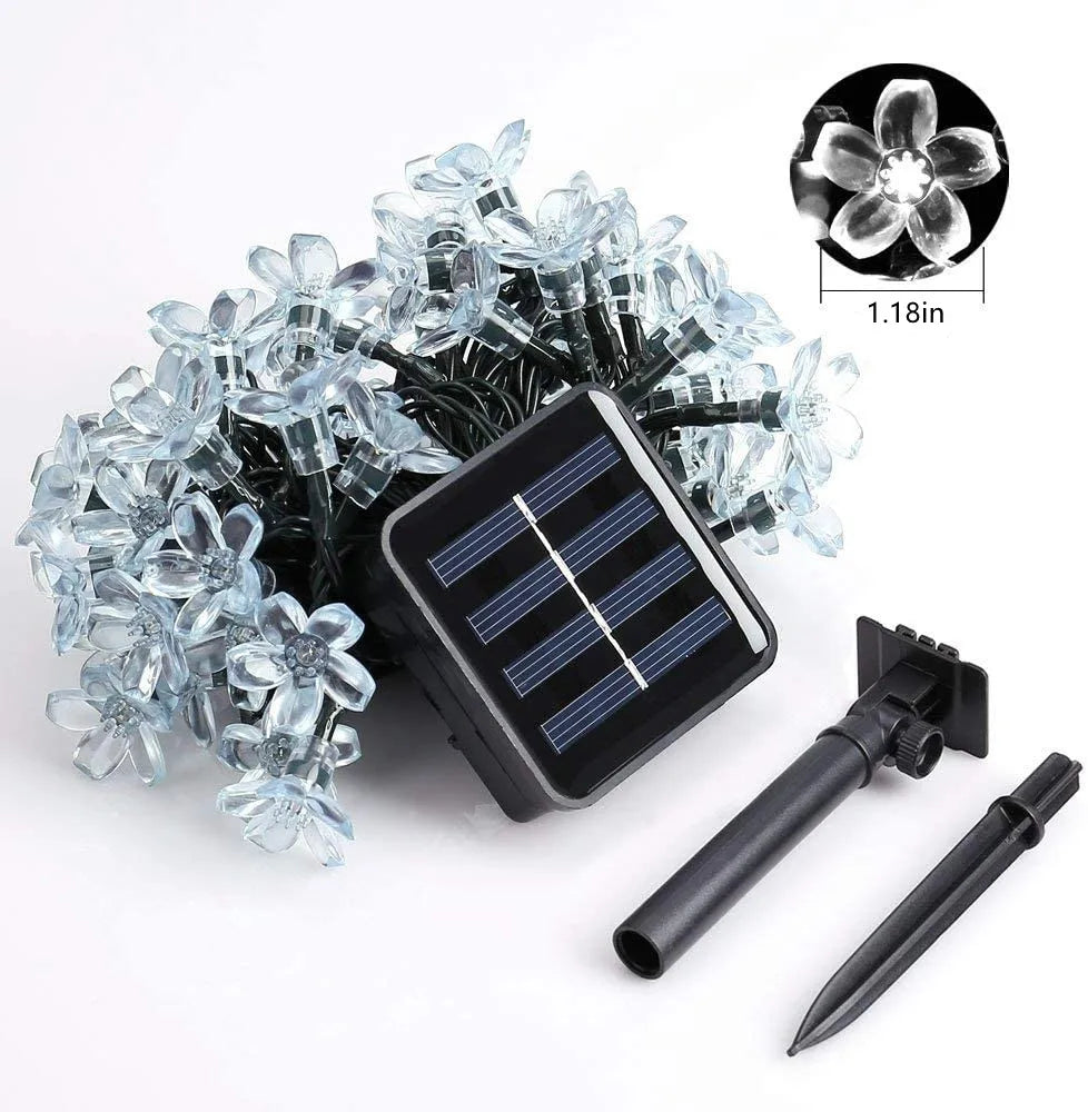 10M/7M Solar String Christmas Light, Waterproof solar-powered light string that charges when on, perfect for outdoor use.