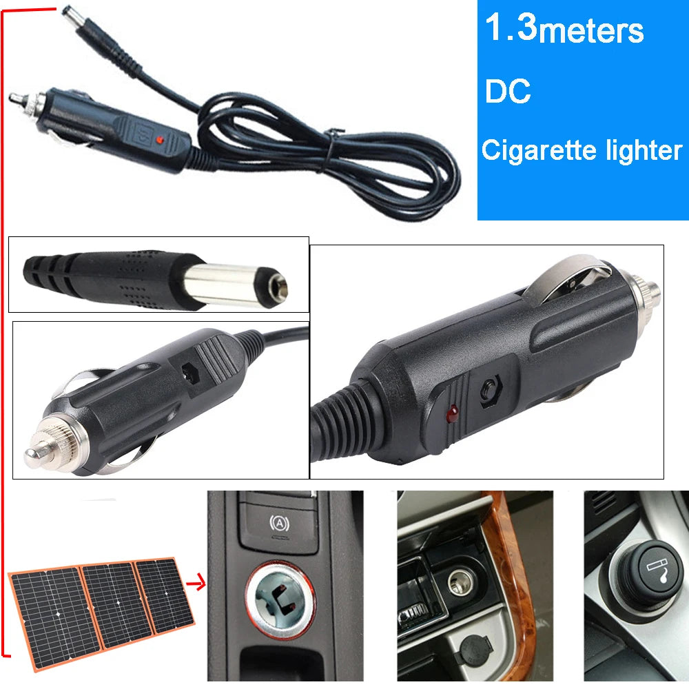 100W 80W 60W 40W Foldable Solar Panel, DC Car Charger Cable with 1.3-meter length for cigarette lighters.