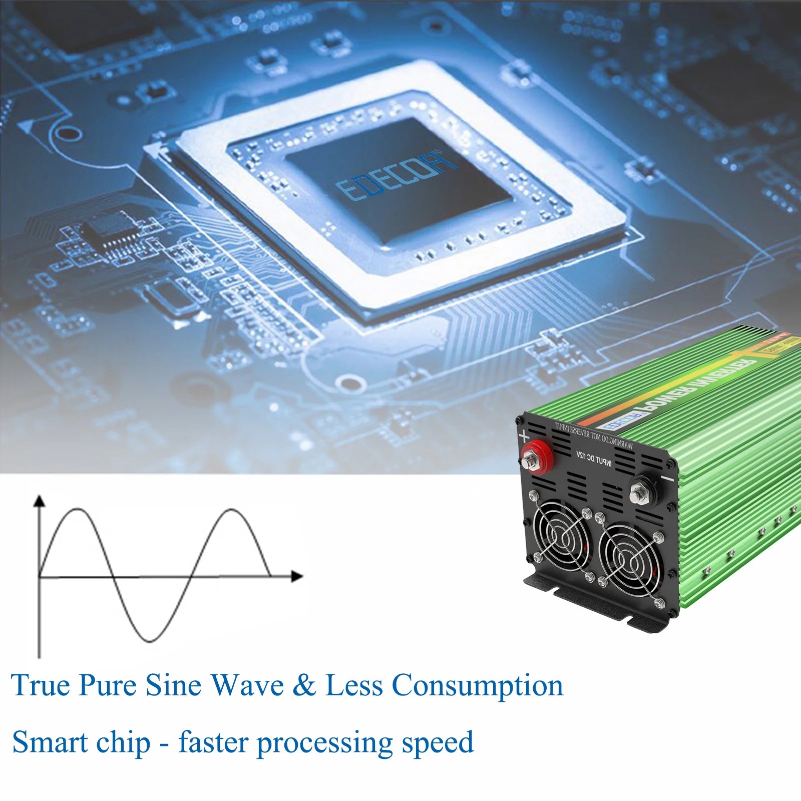 Power converter for off-grid USA use: true sine wave, smart tech, and adjustable output (1000W or 1500W)