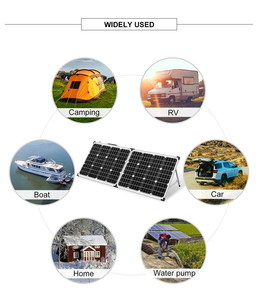 Dokio 100W 160W 200W Foldable Solar Panel, Suitable for camping, RVs, boats, and homes with water pumps.