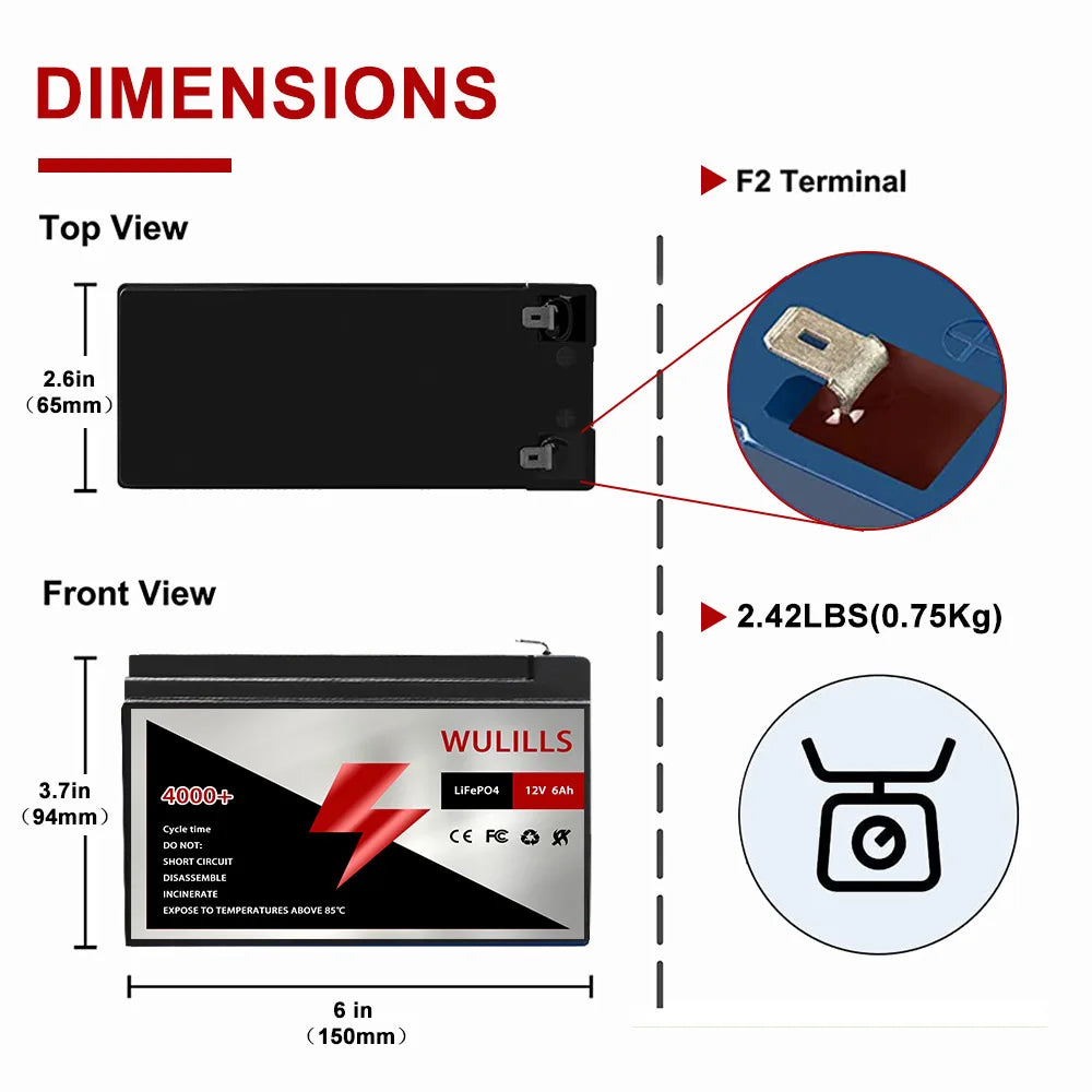 4000 Cycles12V 6Ah LiFePo4 Battery, 4000 Cycles12V 6Ah