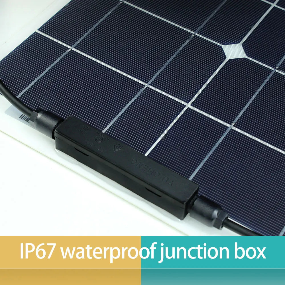 12v flexible solar panel, Waterproof junction box with IP67 rating for outdoor use.