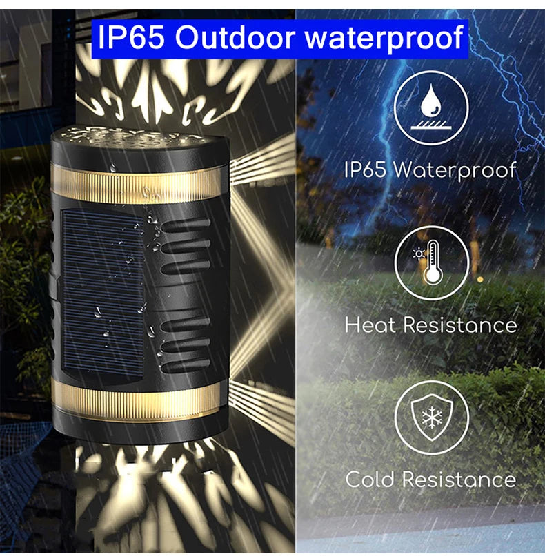 LED Solar Wall Light, Waterproof and resistant to heat and cold, suitable for outdoor use (IP65 rating).