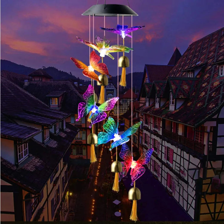 Energy-efficient LED bulb with solar-powered wind chime stays cool to the touch, ensuring safe and gentle lighting.