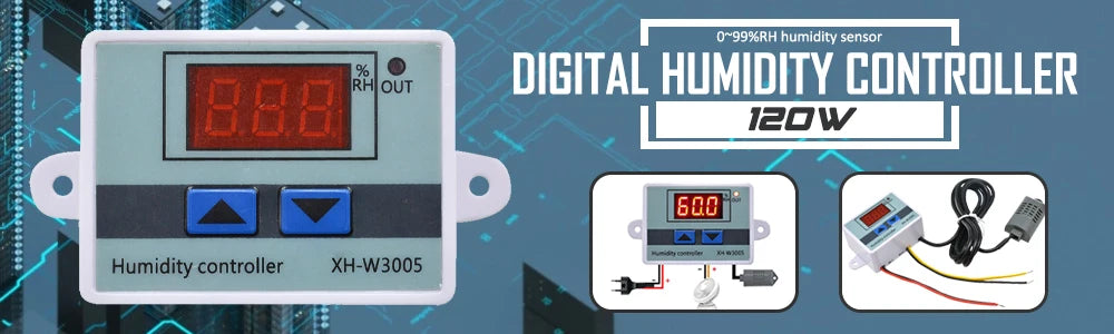 Digital Relative Humidity Indicator (RHIOUT) measures humidity levels from 0 to 99.9% within precise temperature range.