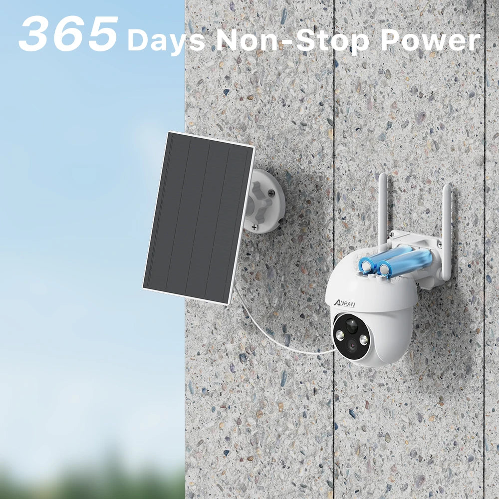 ANRAN 3MP Battery Camera, Wireless outdoor security camera with solar power, spotlight, motion detection, and humanoid recognition.