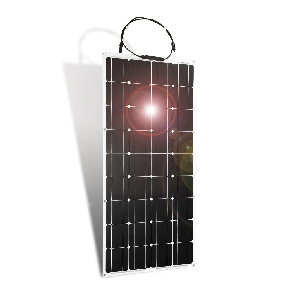 DOKIO 18V 100W Flexible Solar Panel, Waterproof and portable solar panels charger for home, car, camping, or boat use.
