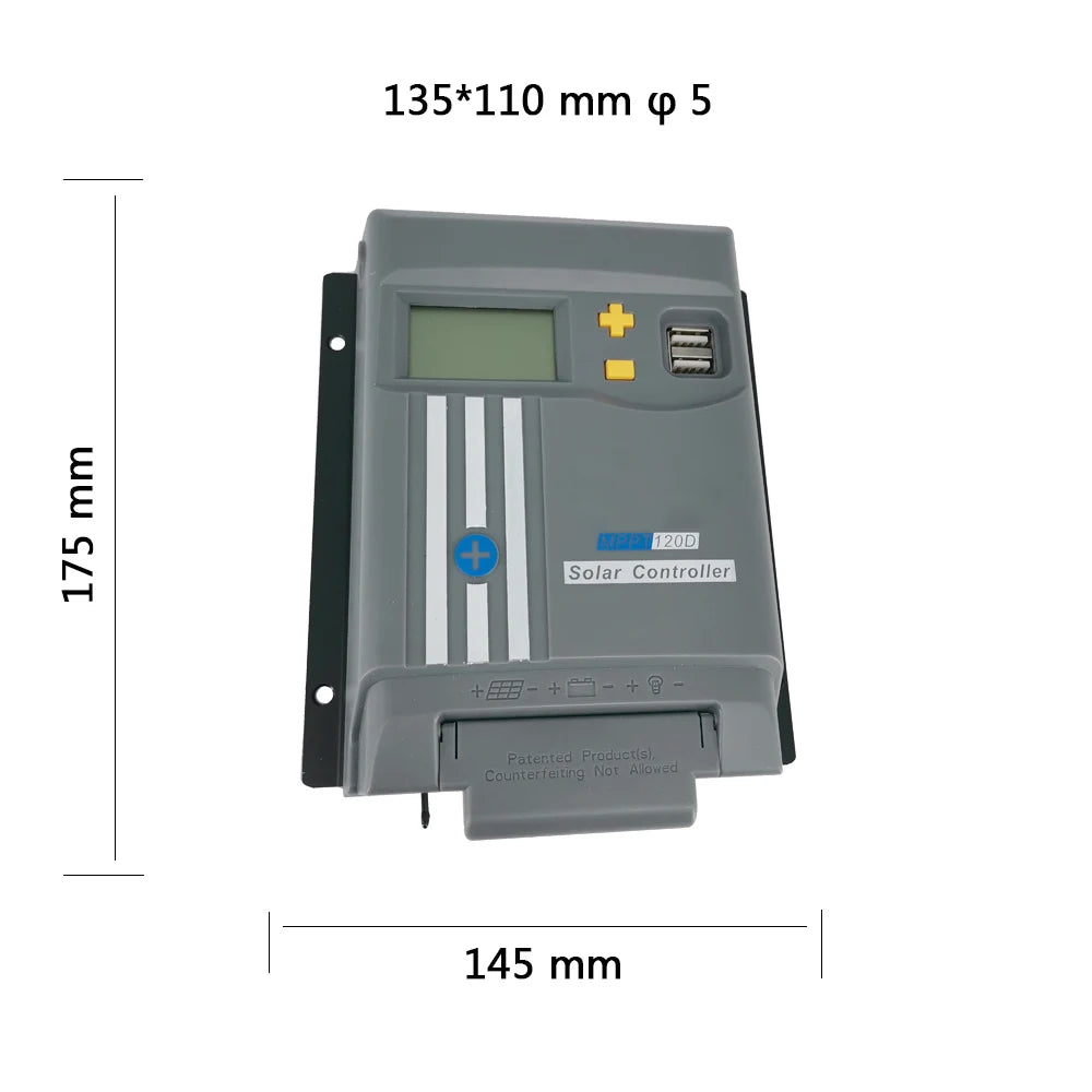 20A MPPT Solar Charge Controller, Compact design fits in small spaces (135x110mm) or tight areas (up to 145mm).