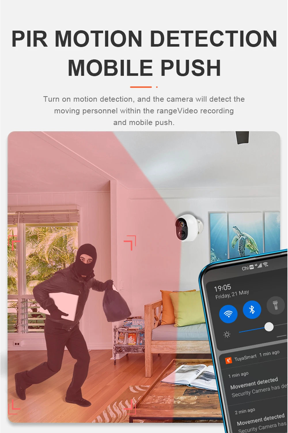 REHENTINT OG06T Solar Camera, Motion detection with video recording and mobile alerts for up to 21 minutes.