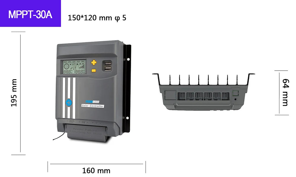 MPPT Solar Controller, Controller for solar panels charging lithium batteries with 10A, 20A, 30A, and 40A capacities.
