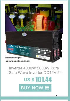 Pure sine wave inverter converts DC power to AC power for home or car use.