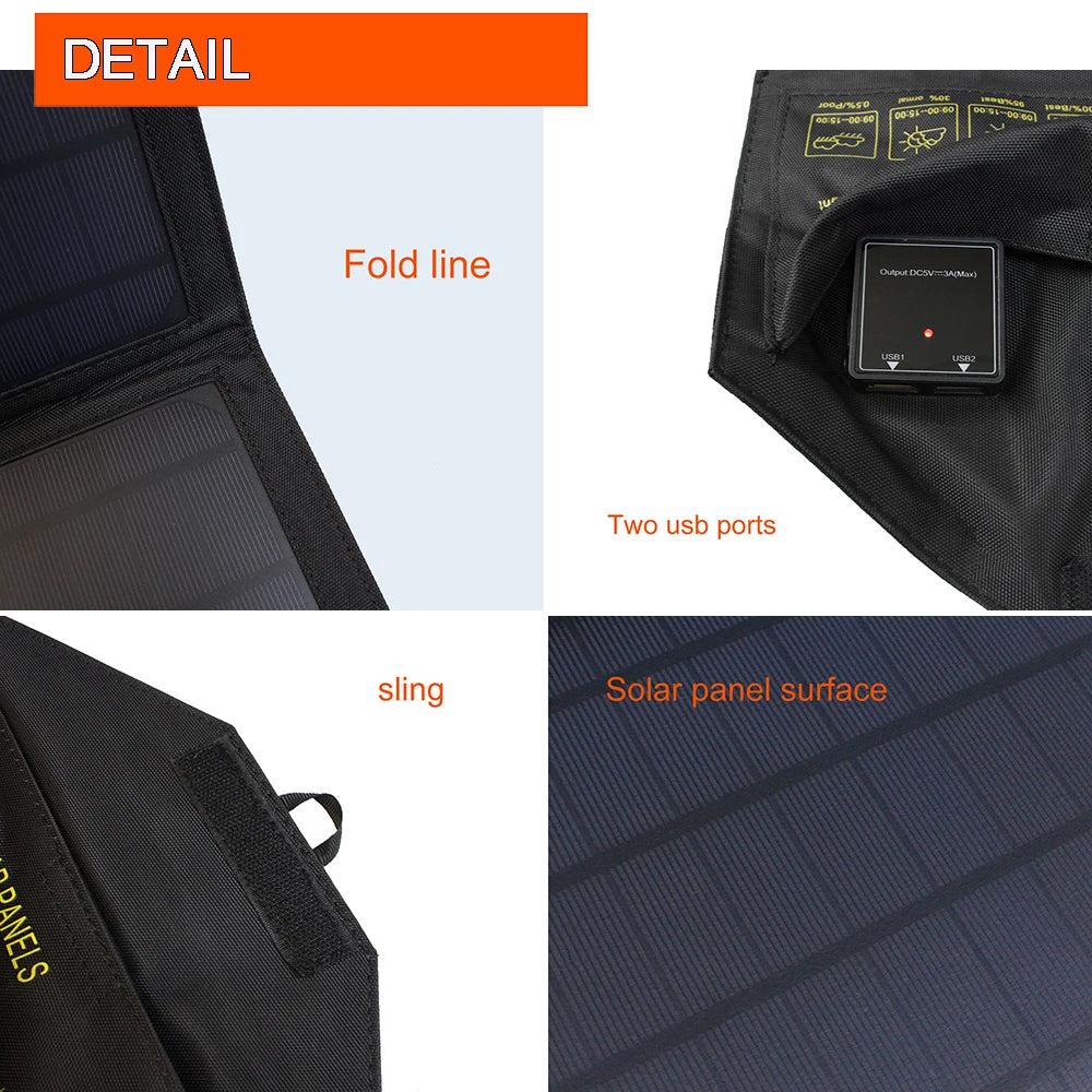 Upgraded 28W 21W 14W Portable Solar Panel, Portable solar charger with multiple USB ports for charging devices on-the-go.