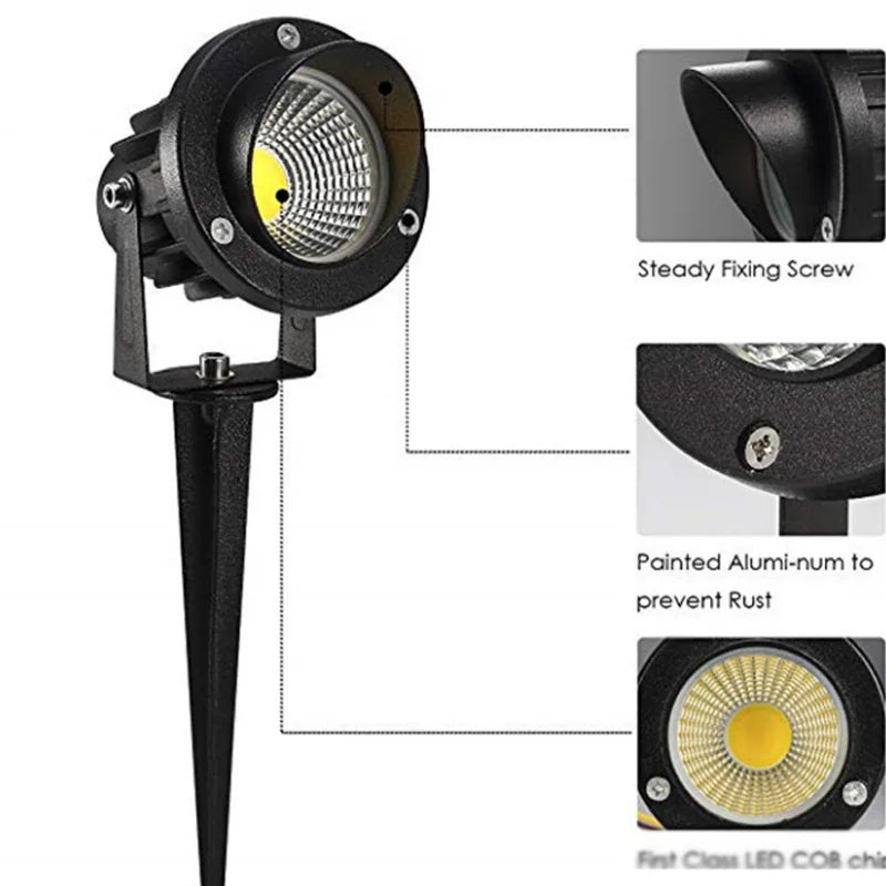 LED COB Garden light, Screw fixings made from painted aluminum ensure rust prevention for long-lasting outdoor use.