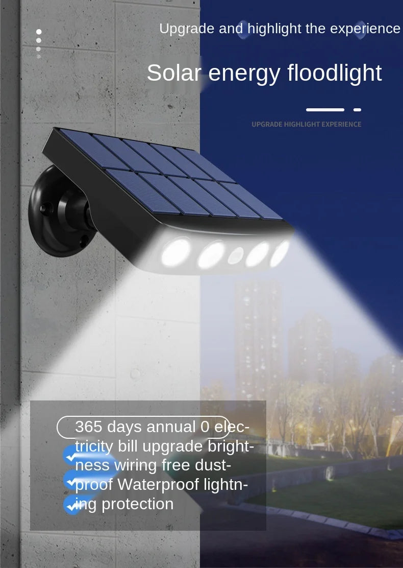 Powerful Solar Powered Led Wall Light, Solar-powered motion sensor light with waterproof design and auto-brightness adjustment.