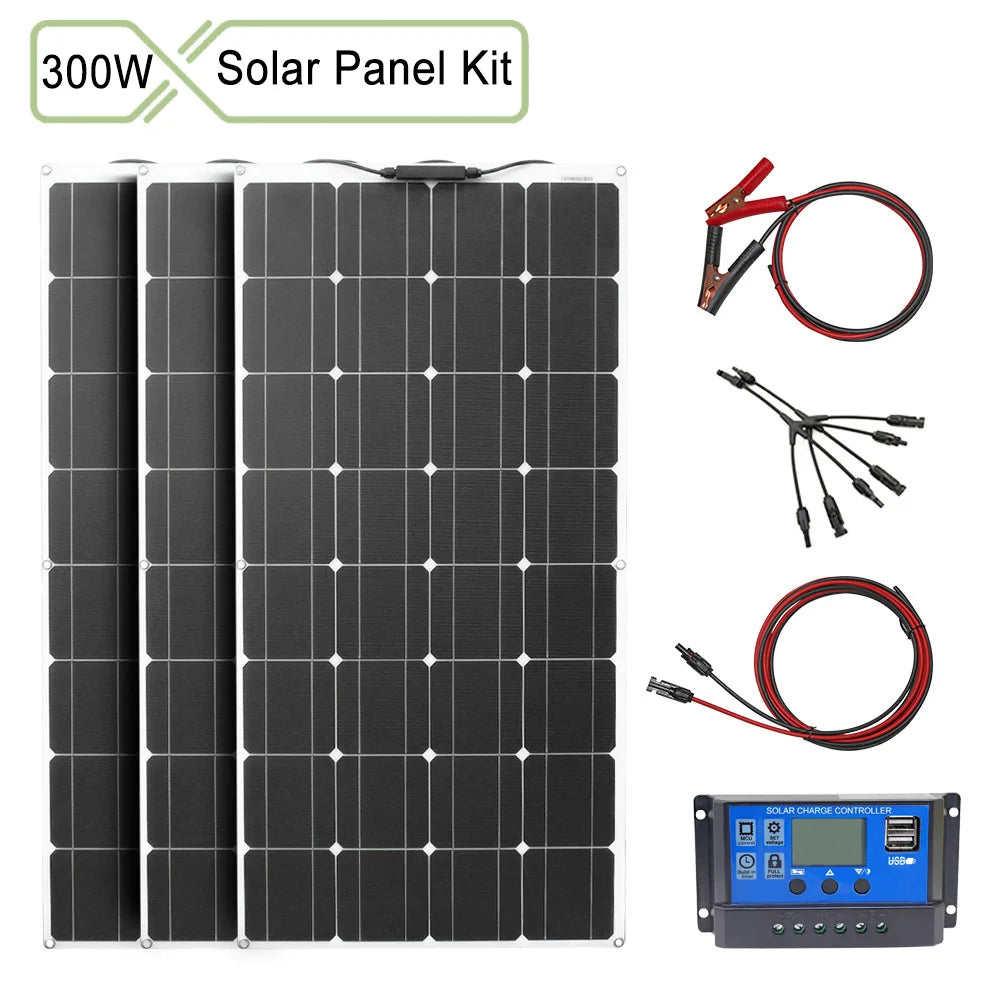 12v flexible solar panel, VO Solar 300W kit: solar panel and controller for charging batteries in various vehicles.