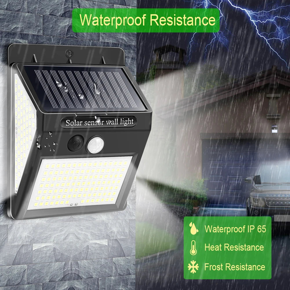 228 144 LED Solar Light, Outdoor solar-powered sensor light, resistant to water, heat, and frost.