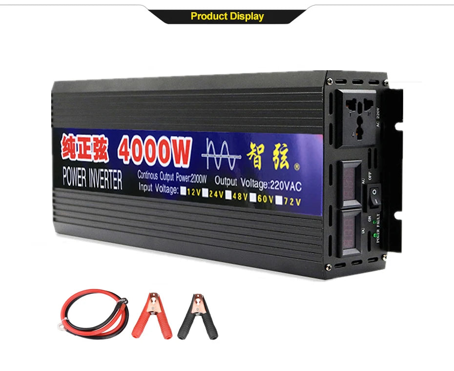 Pure Sine Wave Inverter, Converts solar power to AC power for cars, RVs, and outdoors.