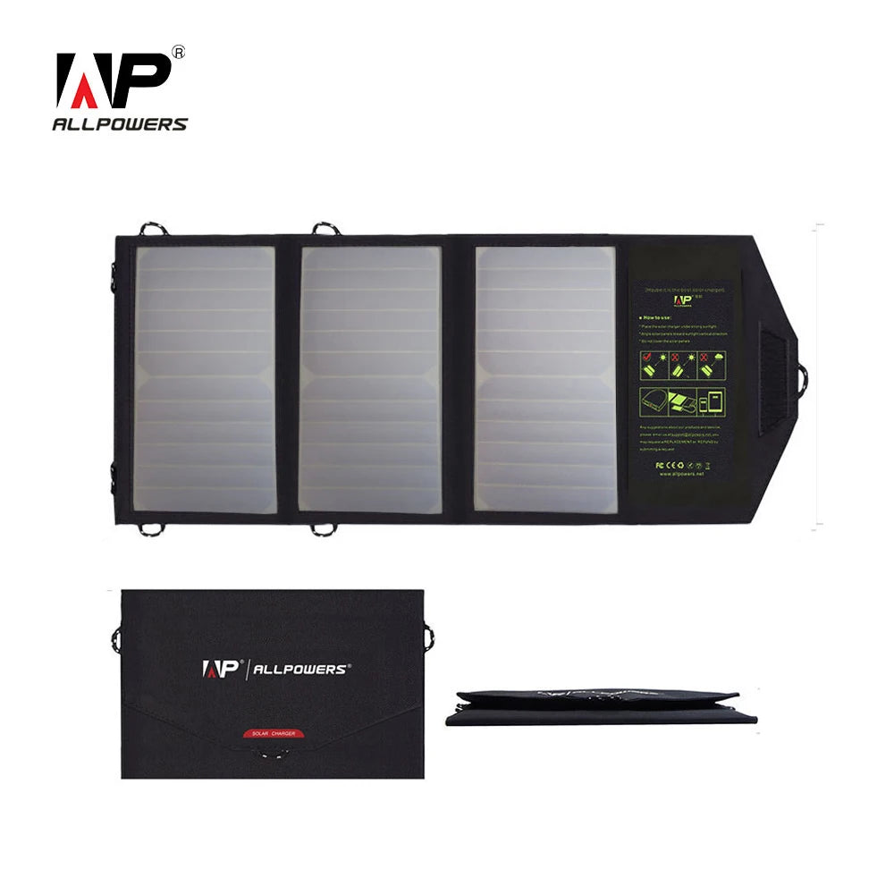 Portable solar charger for camping and outdoor use.