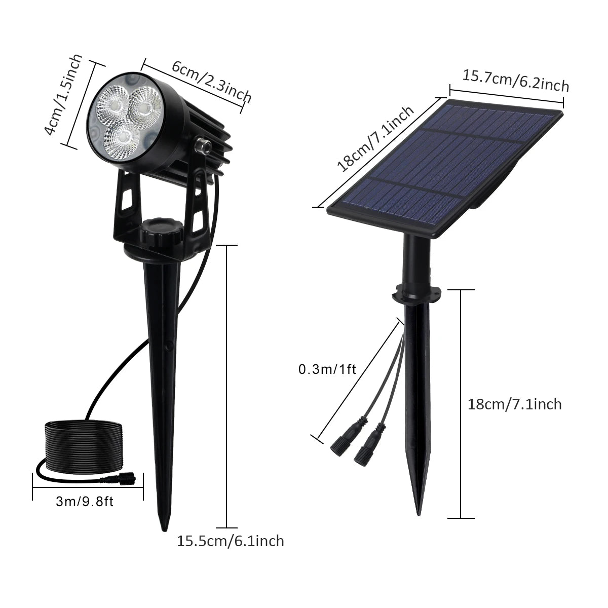 T-SUNRISE LED Solar Light, Compact dimensions: 0.3m long, 18cm tall, and adjusts up to 15.5cm high.