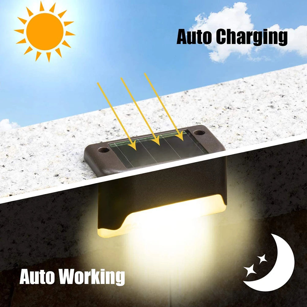 Solar-powered stair light with easy on/off functionality, activated by pulling out insulator tab.