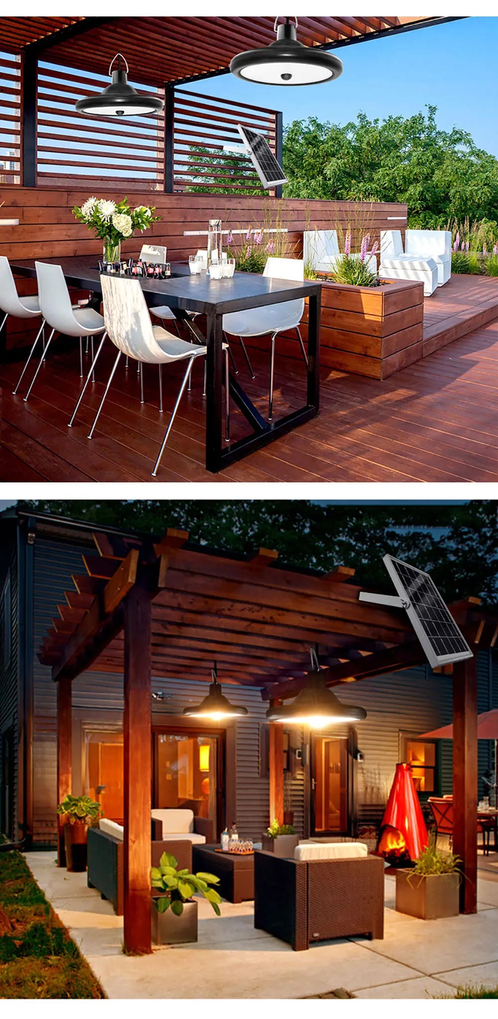 Double Head Solar Pendant Light, Solar-powered lighting with fast charging and long illumination.