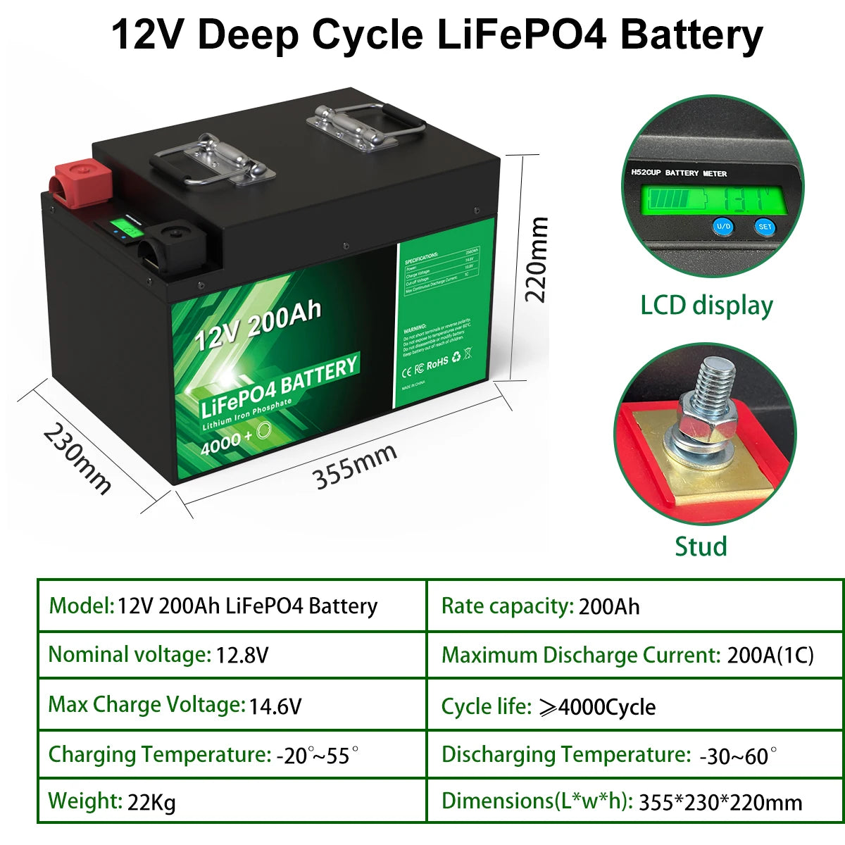 12V 200Ah LiFePO4 Battery, 12V 200Ah LiFePO