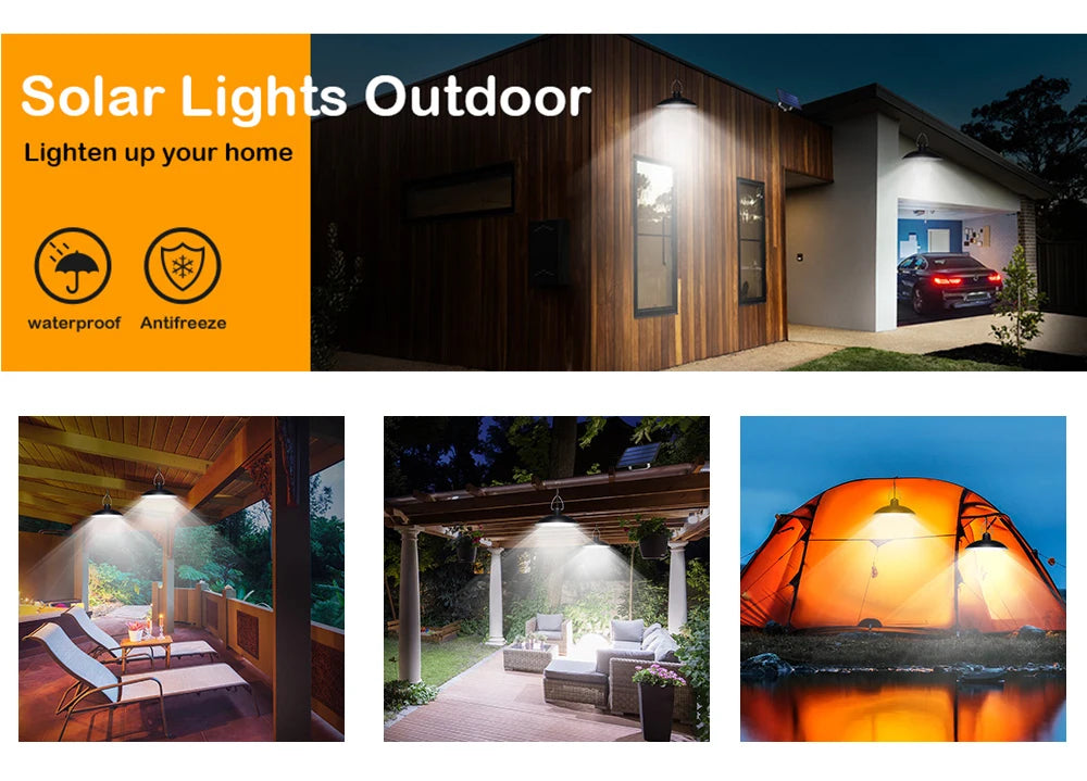 IP65 Waterproof Double Head Solar Pendant Light, Waterproof solar pendant light for outdoor/indoor use, suitable for courtyards, gardens, and more.