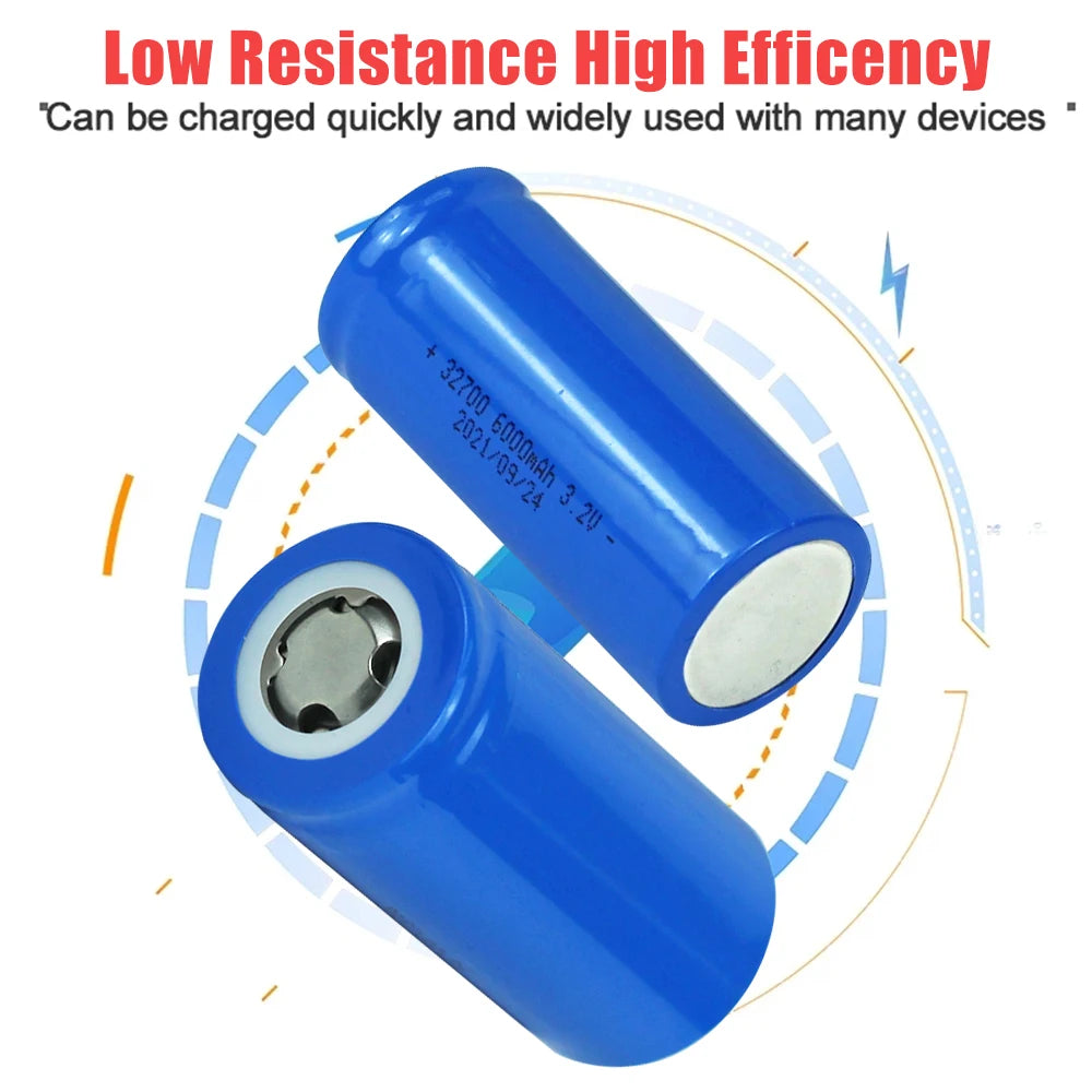 New 3.2V 32700 6000mAh LiFePO4 Battery, Quick charging and versatile design for frequent use.