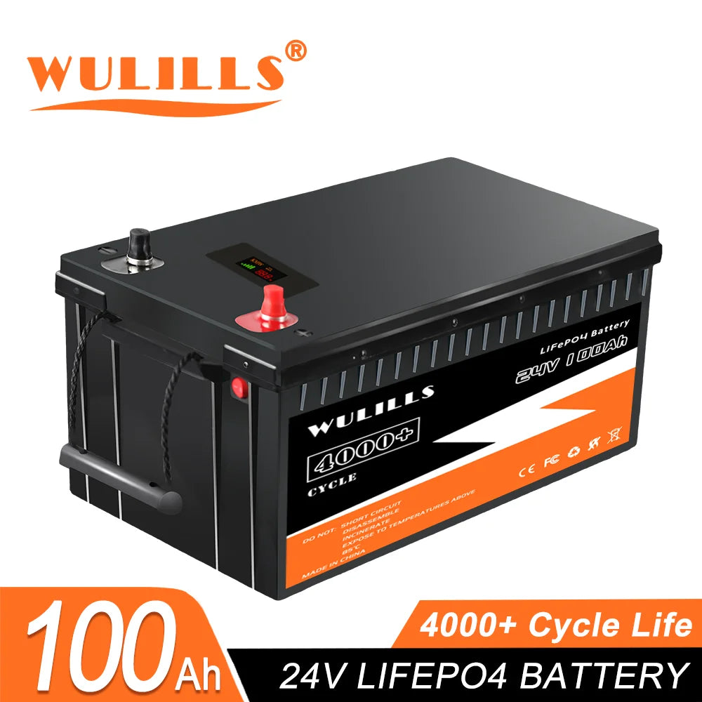 New 24V 100Ah 120Ah LiFePO4 Battery, LiFePO4 Battery: High-quality, long-lasting with built-in protection, charging options, and 5-year warranty.