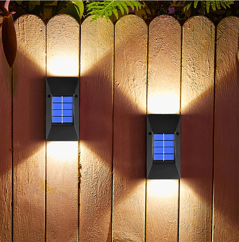 LED Solar Wall Light, Solar-powered LED light with modern style, waterproof design, and automatic charging.