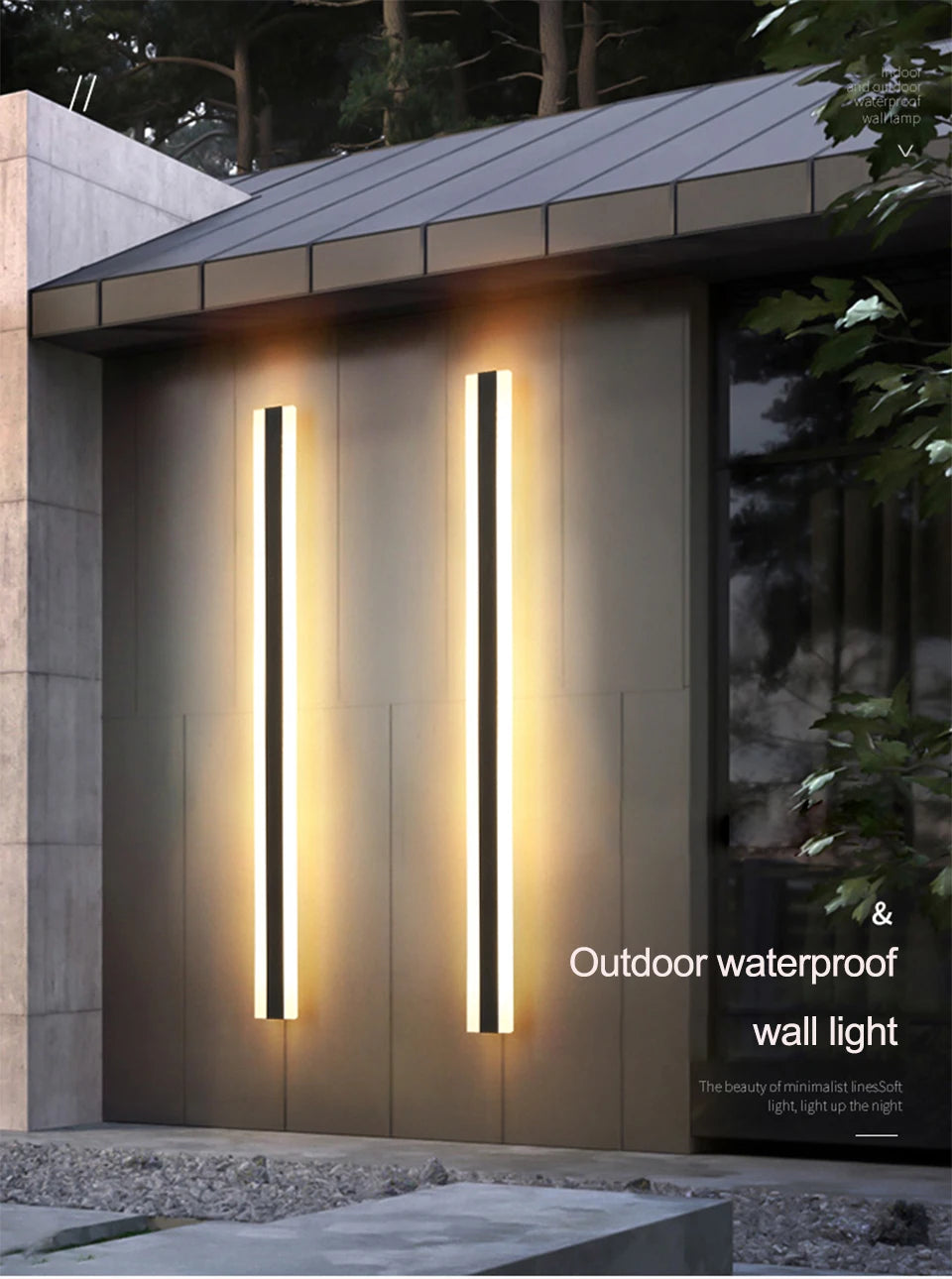 Waterproof outdoor wall lamp LED Long Wall light, Outdoor waterproof sconce light for courtyards, villas, and porches with IP65 rating and 110/220V operation.