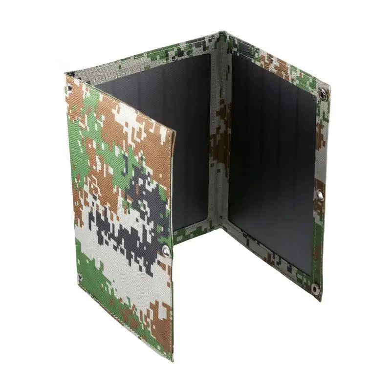 Foldable 5V 100W Dual USB Solar Panel, Portable solar charger with foldable panel, waterproof design, and 4-in-1 cable for dual USB charging.