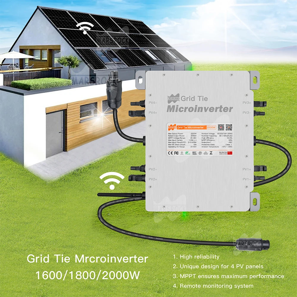 Solar Micro Inverter with Limiter supports up to 4 PV panels, IP67 waterproof, and features remote monitoring.