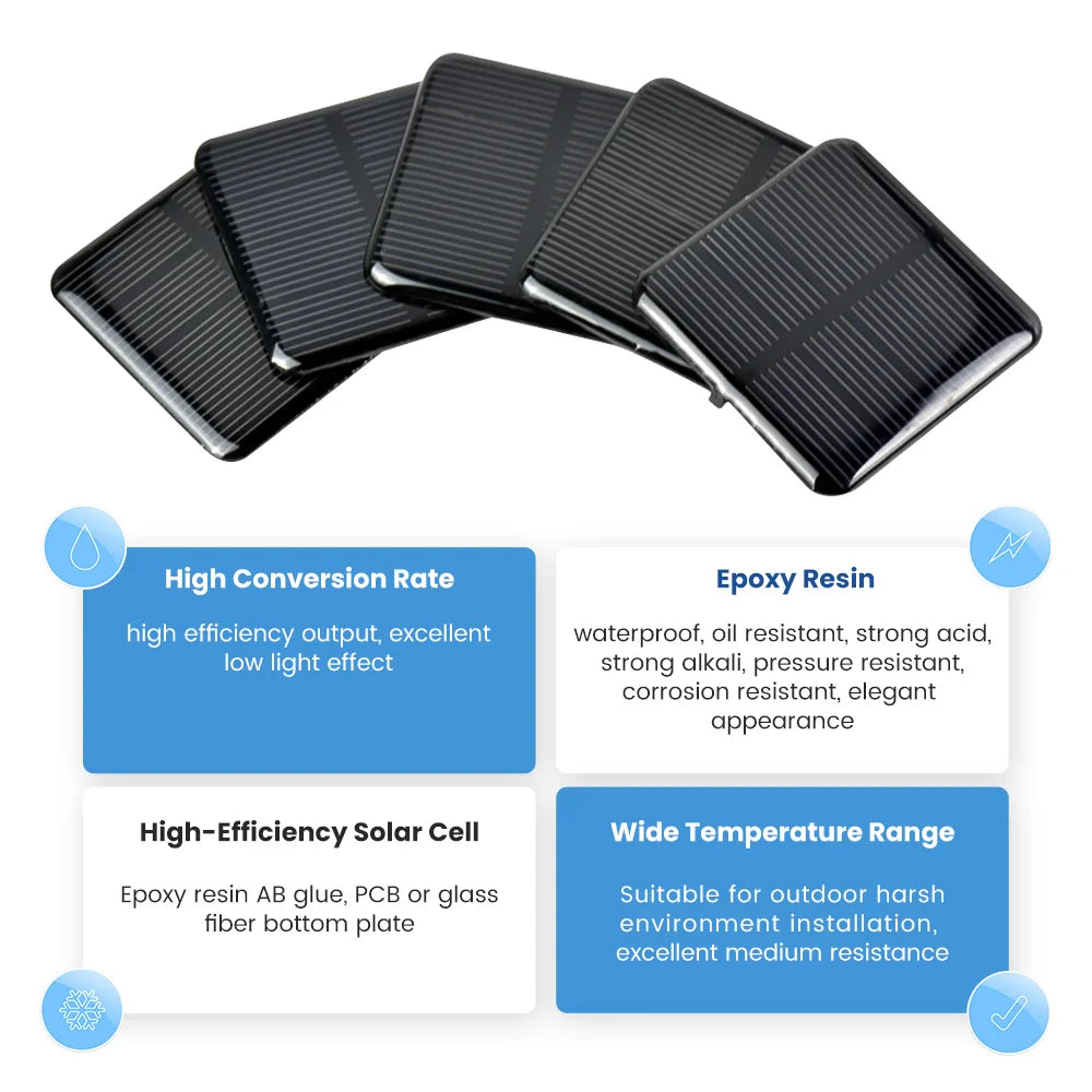 SUNYIMA 10PCS 2V 5V 6V 50*50 80*80 Solar Panel, Durable solar panel for outdoor use, resistant to water, oil, acid, and corrosion, ideal for camping and DIY projects.