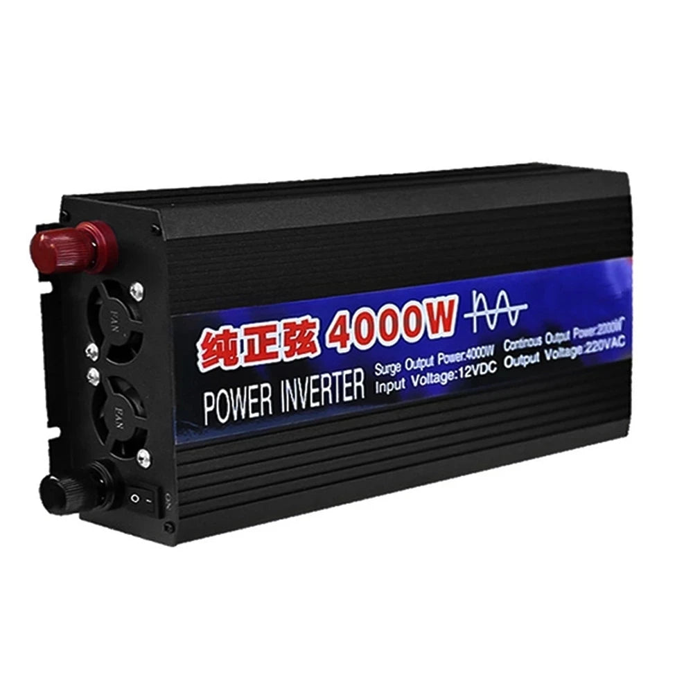 Pure sine wave inverter converts DC power (12V/24V) to AC power (220V) with various output powers.